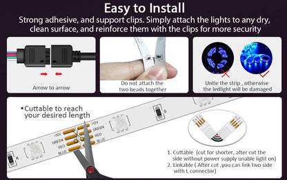 LED Strip Lights RGB ,5V 1M-30M,16 million colors, RGB , Led Strip Lighting Music Sync, Color Changing for Party Home