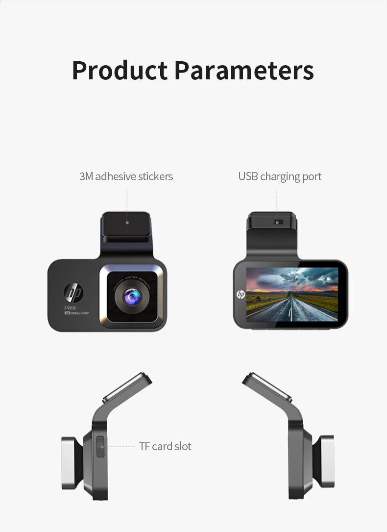 HP car camera F965 dash cam camera 2k UHD night vision WiFi video loop video parking monitoring car dashcam auto dashcam 1440P