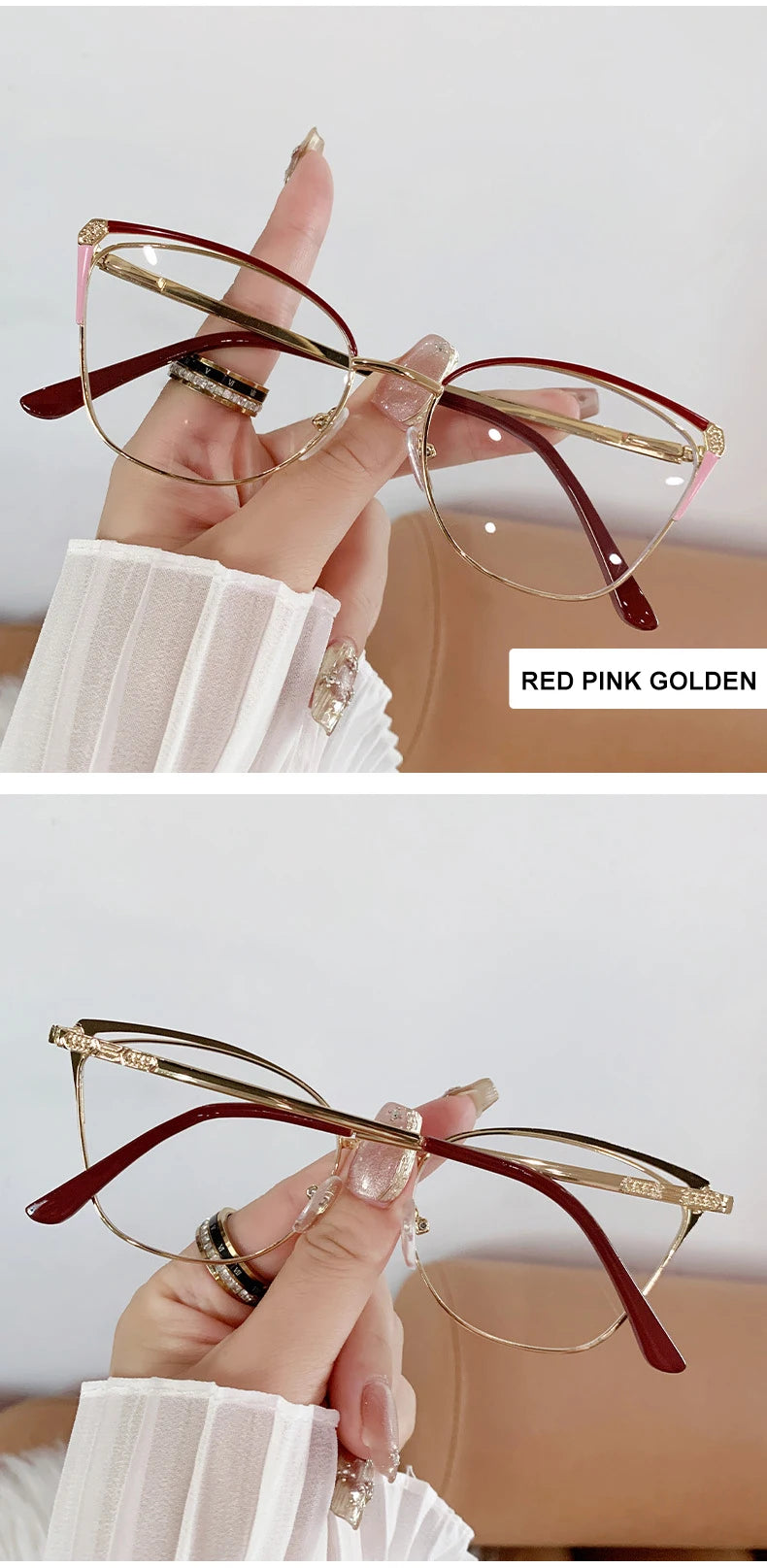 CAIDERONI Trend Cat Eye Women Fashion Anti Blue Light Metal Glasses Butterfly Customized Lens Reading Glasses Women Myopic 25062