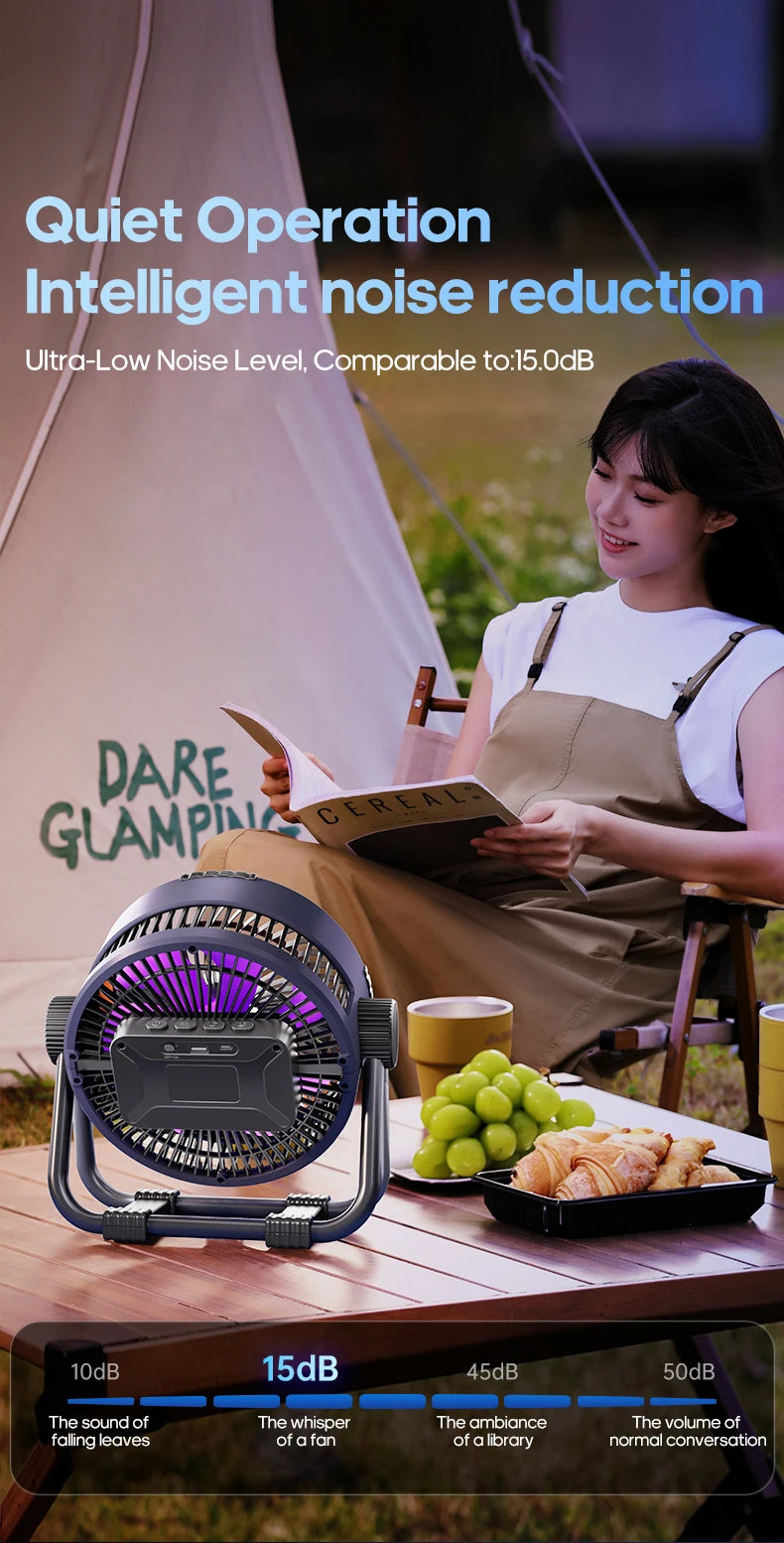 Multifunctional 6 in 1 Outdoor Camping Fan 20000mAh Desktop Air Circulator Wireless Ceiling Electric Fan with Hook and LED Light