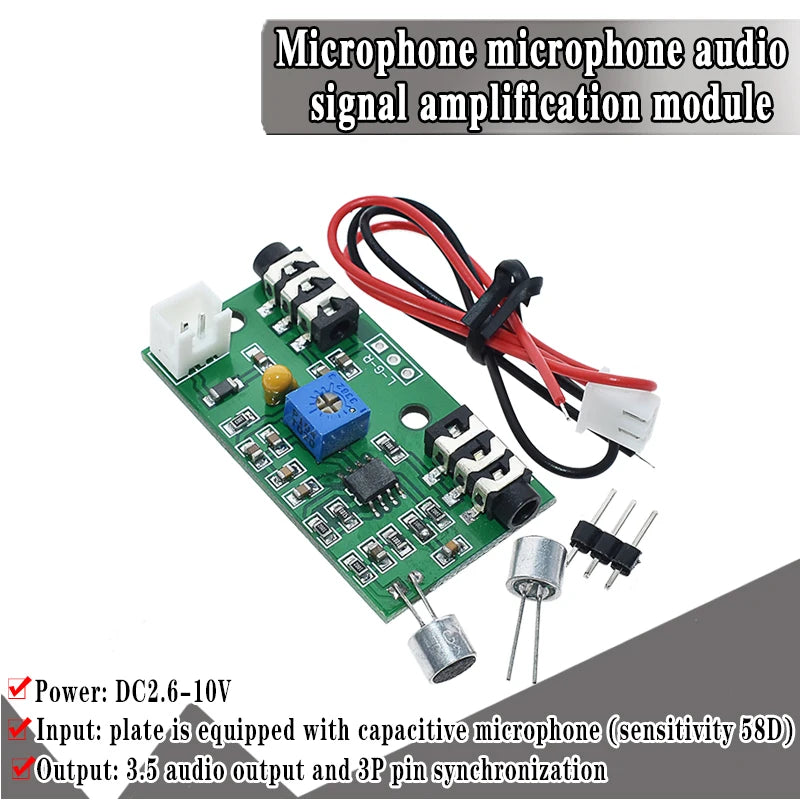 Microphone Pickup Microphone Amplifier Module Gain Adjustable Audio Amplifier Circuit AC Signal Amplifier Board