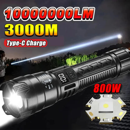 High Power 2000LM LED Flashlight Built-in Battery USB Rechargeable Strong Light Tactical Torch Outdoor Camping Hiking Lantern