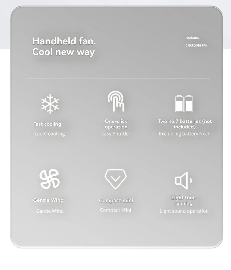 1 mini handheld fan with wind speed and hanging rope, suitable for outdoor use, requires 2 AAA batteries to be self provided