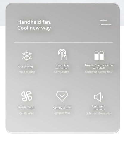 1 mini handheld fan with wind speed and hanging rope, suitable for outdoor use, requires 2 AAA batteries to be self provided