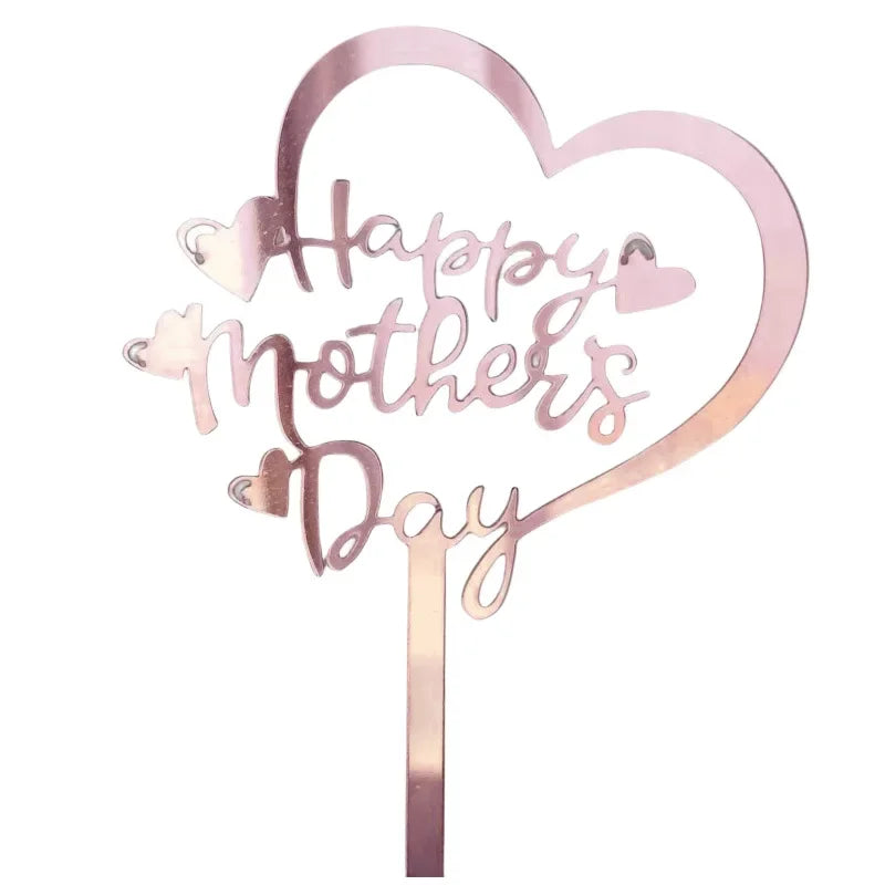 New Happy Mother's Day Birthday Cake Topper Gold High-grade Acrylic MOM Party Cake Toppers Mother's Day Gifts Dessert Decoration