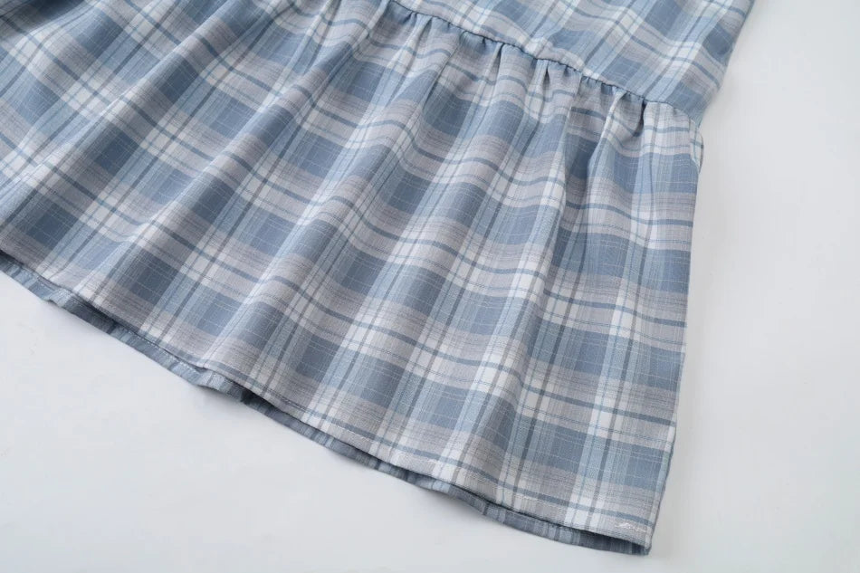 AS  SS26 summer Teen Girls Blue Knitted Cardigan + Plaid Sleeveless Maxi Dress holiday looks