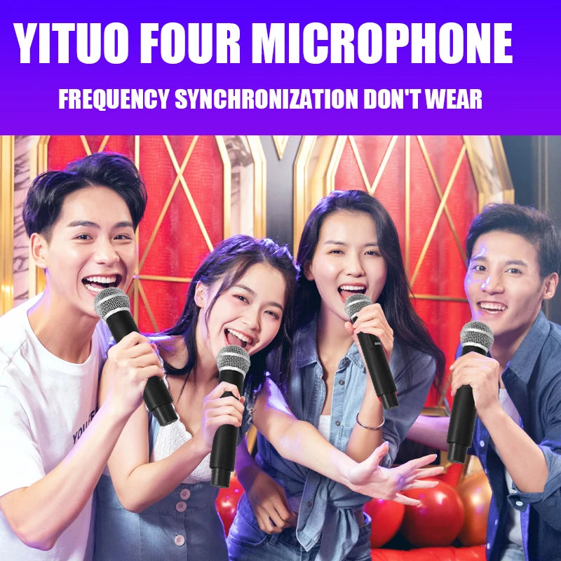 Professional Wireless Microphone 4 Channels Karaoke Handheld  Chargeable Easy Use Outdoor With Suitcase