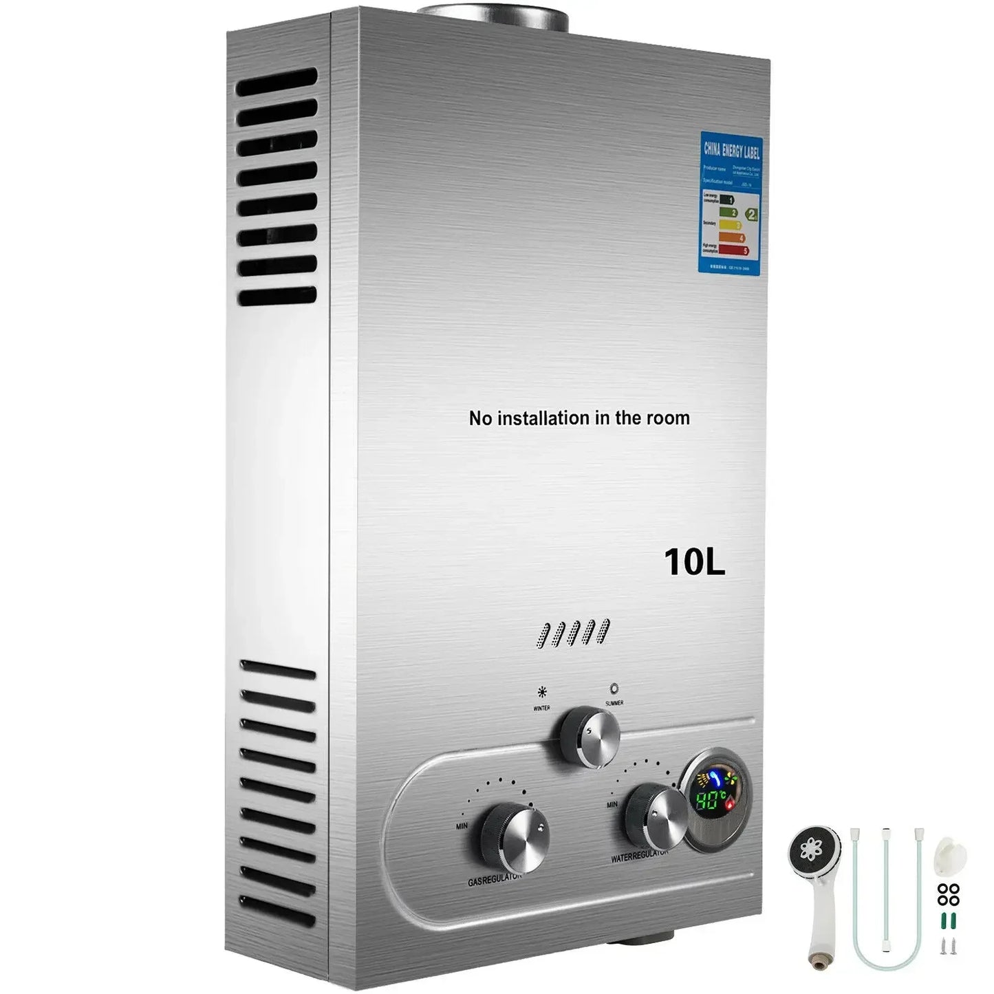 VEVOR 6L 8L 10L 12L 16L 18L LPG Portable Instand Water Heater Propane Gas LPG Wall-Mounted Tankless Water Heater Digital Display