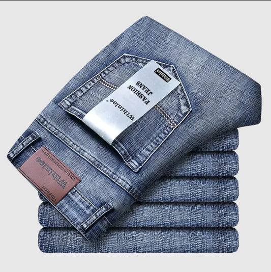 Wthinlee New Business Men's Jeans Casual Straight Stretch Fashion Classic Blue Black Work Denim Pant Trousers Male  Clothing