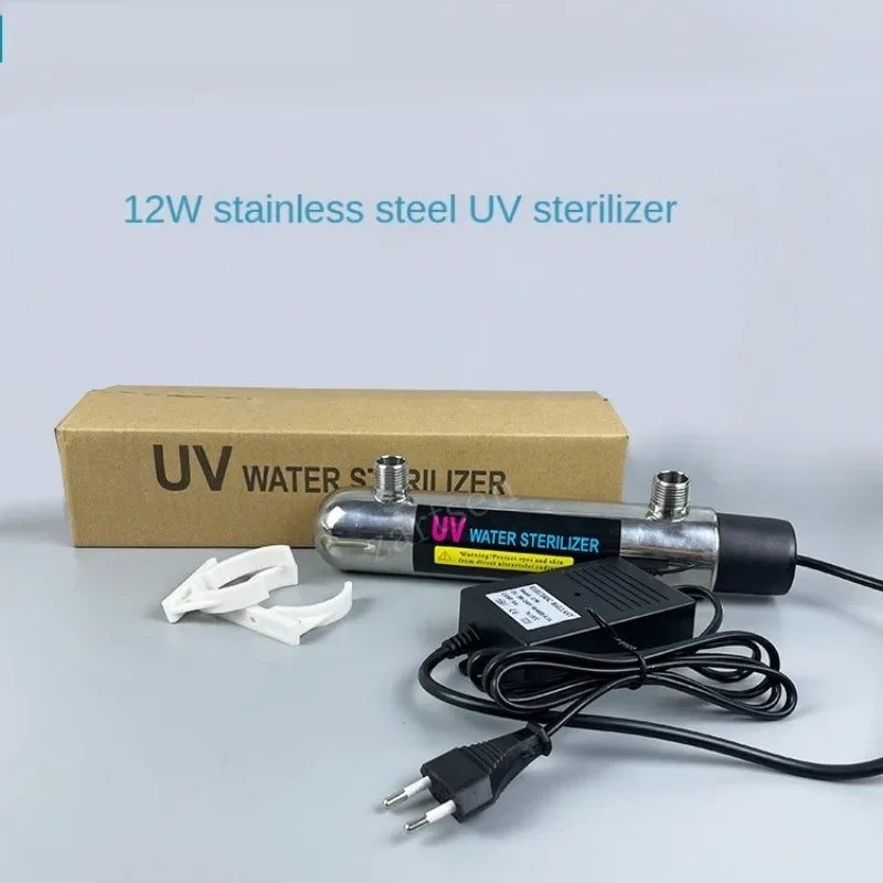 12W Stainless Steel UV Water Sterilizer Ultraviolet Tube Lamp Direct Drink Disinfection Filter Aquarium Fish Tank Purifier