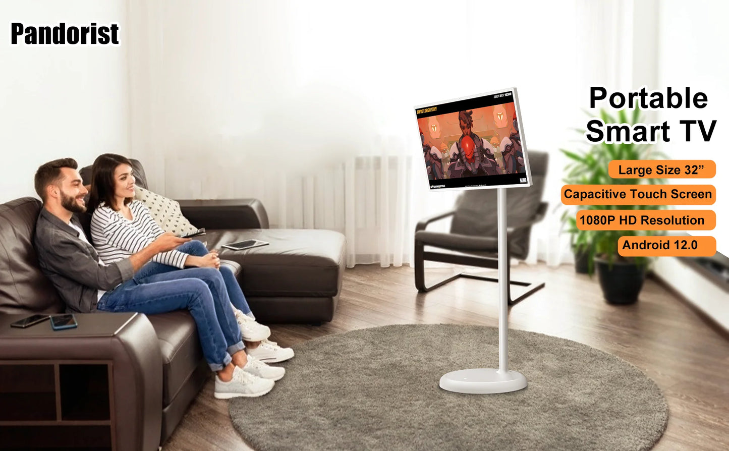32 Inch Screen Interactive Smart Screen Portable Camera 6GB+128GB Built-In Battery 1080P Mobile Smart TV Outdoor Indoor Use