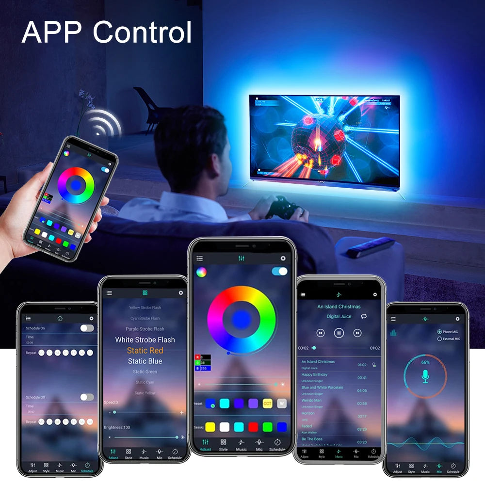 5V USB RGB COB LED Strip Light Bluetooth APP Control Music Sync 576LEDs/m High Density Flexible Ribbon RGB Tape TV Backlight