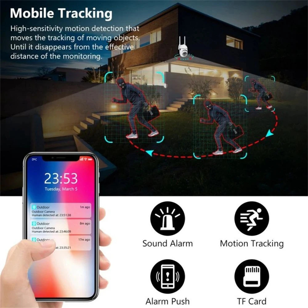 8MP Wireless IP Outdoor Security Surveillance Camera PTZ with 4X Zoom AI Human Tracking Two-way Audio HD Night Vision Color