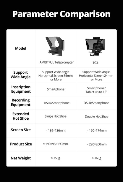 Ambitful Phone and DSLR Recording Mini Teleprompter Portable Inscriber Mobile Teleprompter Artifact Video With Remote Control