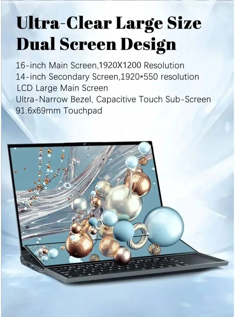 CRELANDER Double Screen Laptop intel core  i7-9750 Generation Windows 11 Touch Screen Gamer Laptop PC Portable Notebook Compu