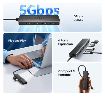 UGREEN USB 3.0 Hub 4 Ports  USB HUB Slim for Mouse, Keyboard Compatible with MacBook Pro Air Laptop Desktop PC Xbox PS5 Splitter