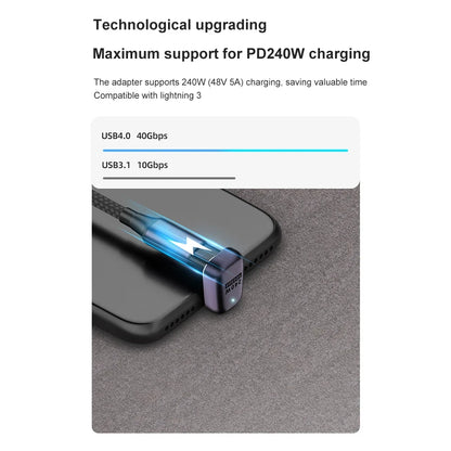 5A Type-C OTG Adapter 240W Fast Charging Data Converter USB4.0 40Gbps Support 8K 60Hz USB C 90/180 Degree Elbow Adapter