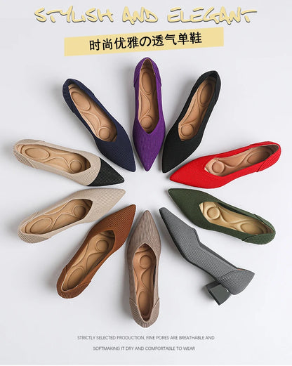 2025 New Women's High Heels Large 42/43 Fashion Pointed Anti slip Rubber Bottom Knitted Breathable Shoes