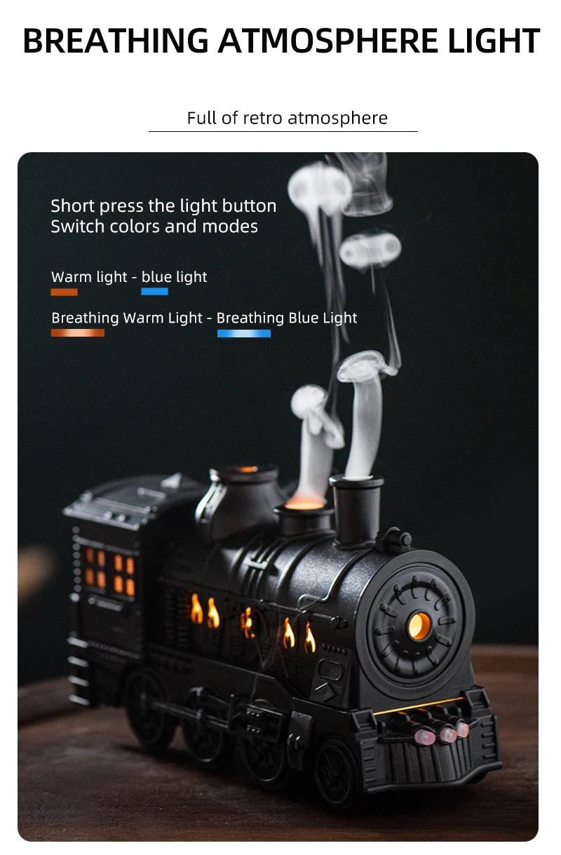 Retro Mini Train Shape Aromatherapy Essential Oil Diffuser Ultrasonic Cool Mist Air Humidifier with Lamp Aroma Difusor Atomizer