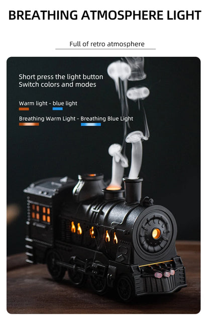 Retro Mini Train Shape Aromatherapy Essential Oil Diffuser Ultrasonic Cool Mist Air Humidifier with Lamp Aroma Difusor Atomizer