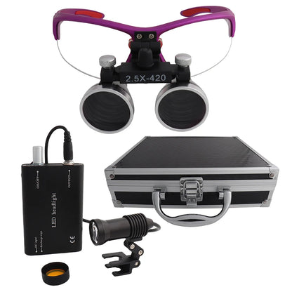 Dental Loupes Dental Magnifier Dental Lab Medical Loupes Magnification Binocular 2.5/3.5x420 Headlight Headlamp 5W Set Metal Box
