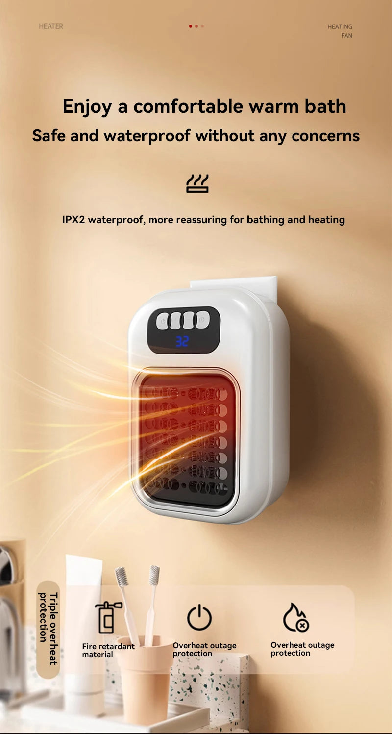 Portable Heater Electric Heater Plug in Wall Room Heater Radiator Remote Warmer Machine Muted for Bedroom Bathroom Office