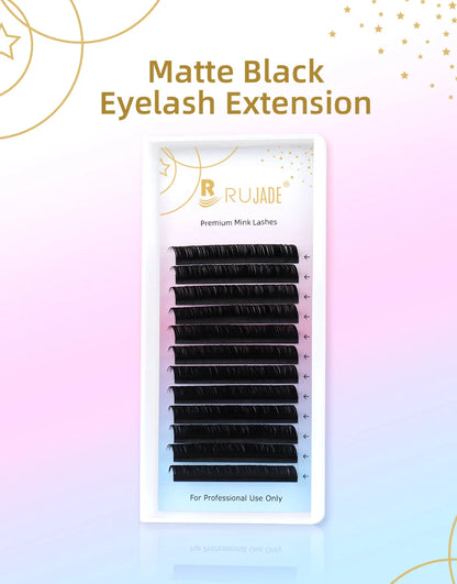 Rujade All Sizes 6-20mm Individual Eyelash Extension Matte Black Premium Russian Volume Eyelash Handmade Faux Mink Lashes Cilias