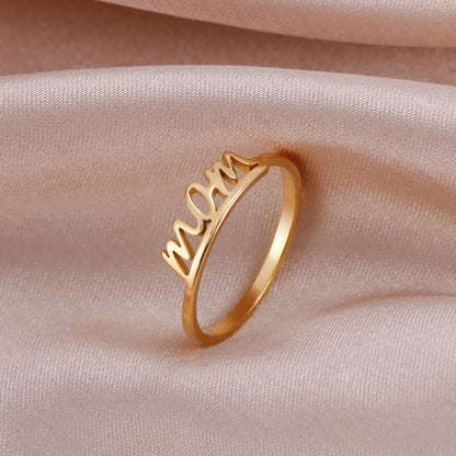 Skyrim Letter Mom Ring Women's Stainless Steel Minimalist Finger Rings 2026 New Fashion Jewelry Mother's Day Gift Wholesale