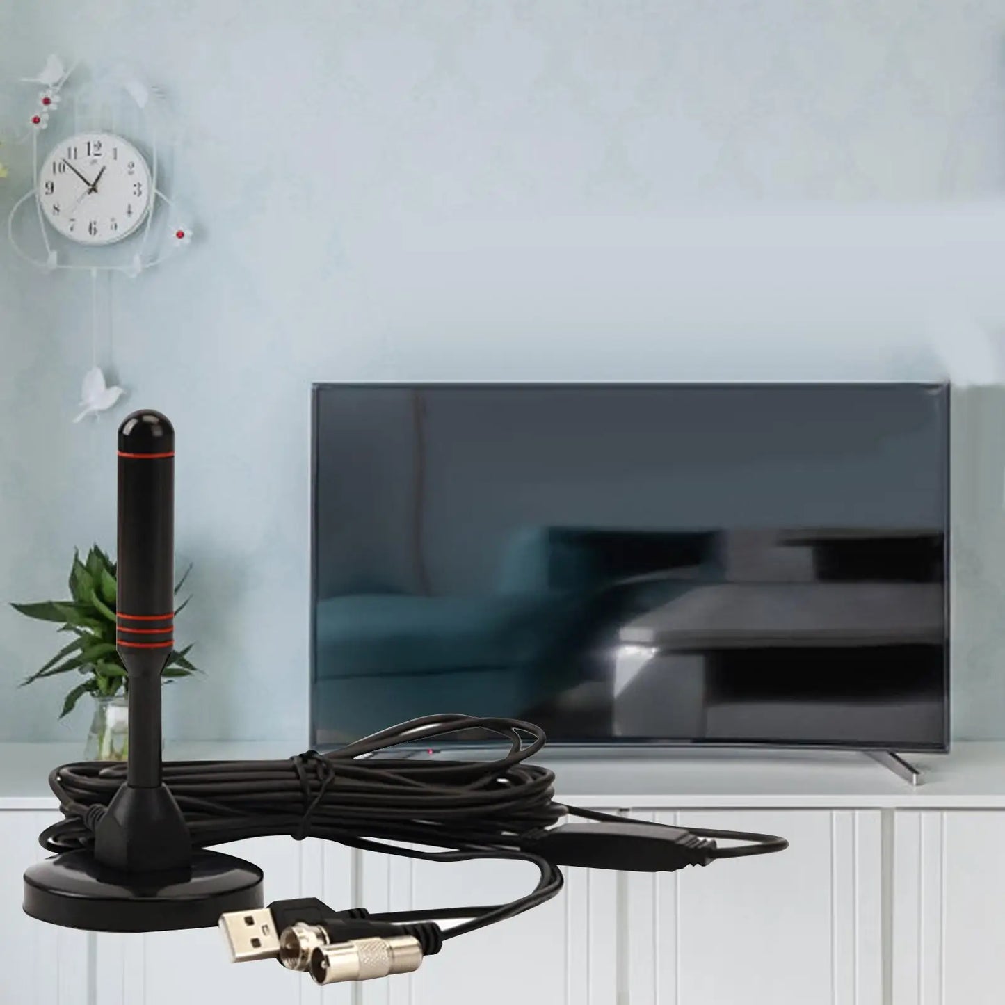 HDTV Antenna Amplified Portable 360 Degree Reception Frequency Reception Car USB with Base Accessories for Dvb-t Isdb Atsc