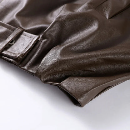 Vintage PU Leather Bomber Jackets 2025 Autumn New Ladies Zipper Lapel Long Sleeve Pocket Coat With Belt Women's Loose Streetwear
