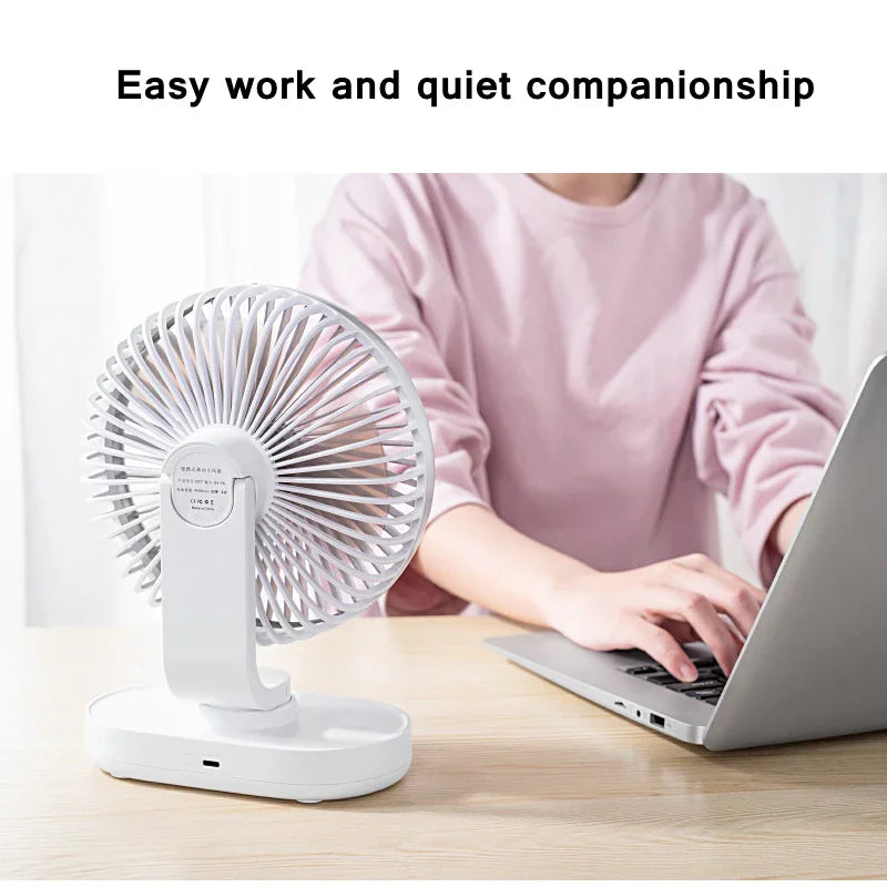 Electric USB Auto Rotation Desktop Fan 3600mAh Rechargeable Air Cooling Conditioner 4 Speed Wind Silent Portable for Home Office