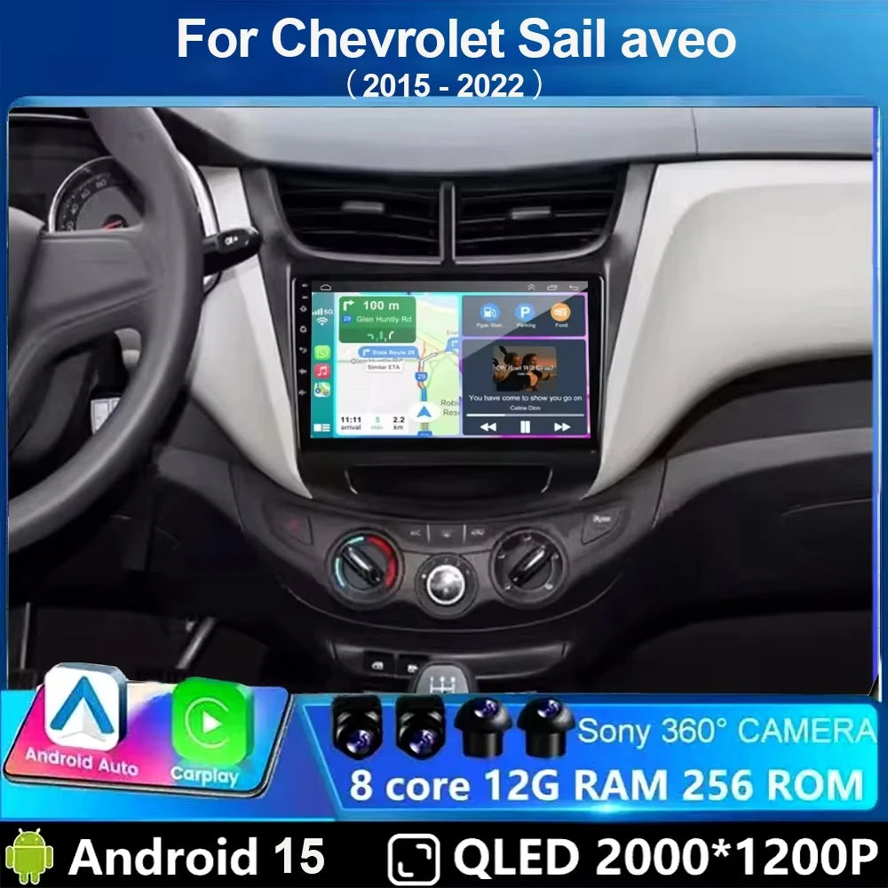 For Chevrolet Sail aveo 2015 2016 2017 2018 2019 2020 2022 carplay Android 15 DSP 2 din 4G NET Car Radio Multimedia Video Player
