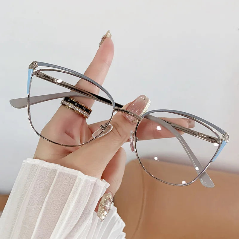 CAIDERONI Trend Cat Eye Women Fashion Anti Blue Light Metal Glasses Butterfly Customized Lens Reading Glasses Women Myopic 25062