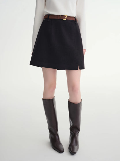 DUSHU Classic Long and Short Elastic Waist A-line Skirt 2025 Winter Skirt for Women Solid Simple Commuting Office Ladies College