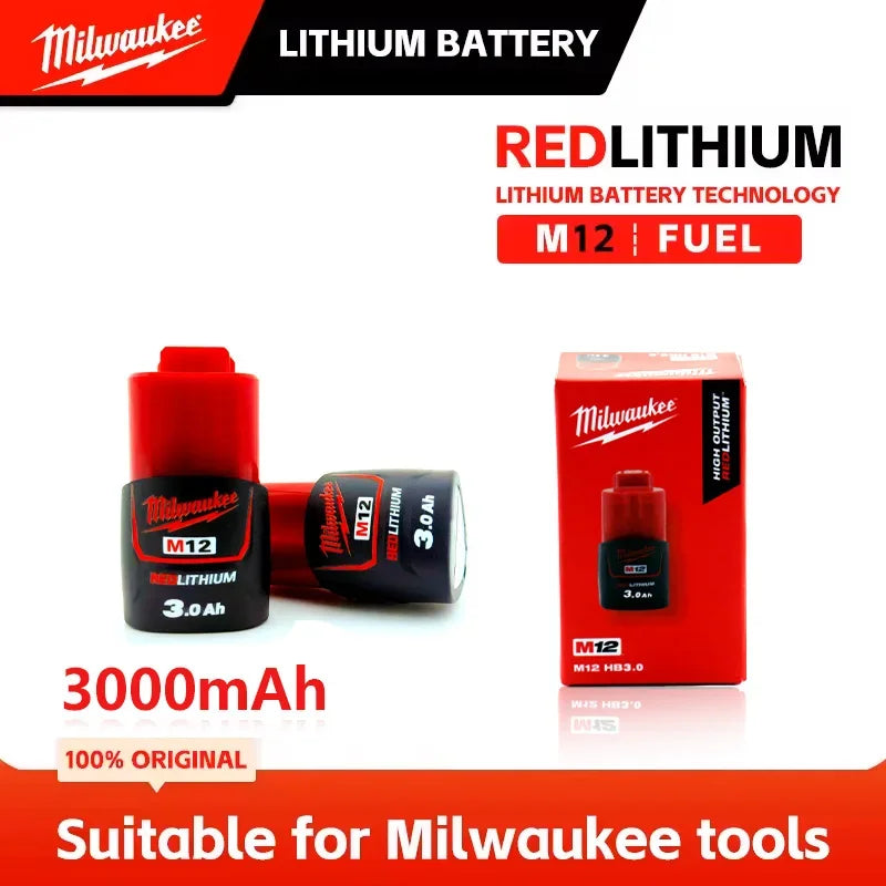 Original Milwaukee M12 battery 12V  3AH, M12HB2, M12HB3 M12-18FC charger 48-11-2402 48-11-2411 Milwaukee power tool battery