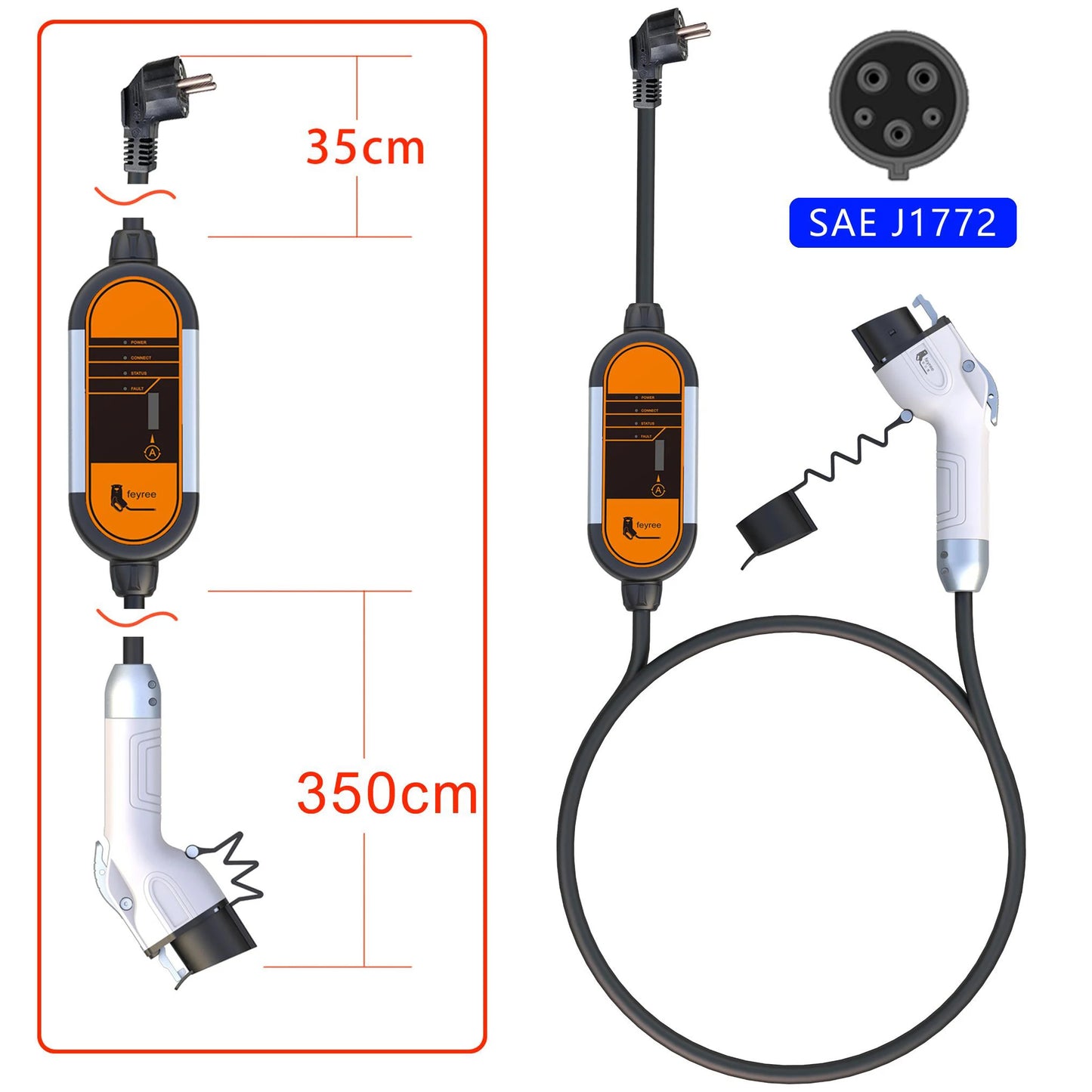 feyree Portable EV Charger Type2 IEC62196-2 16A EVSE Charging Cable Type1 SAE J1772 EU Plug Controller Wallbox for Electric Car