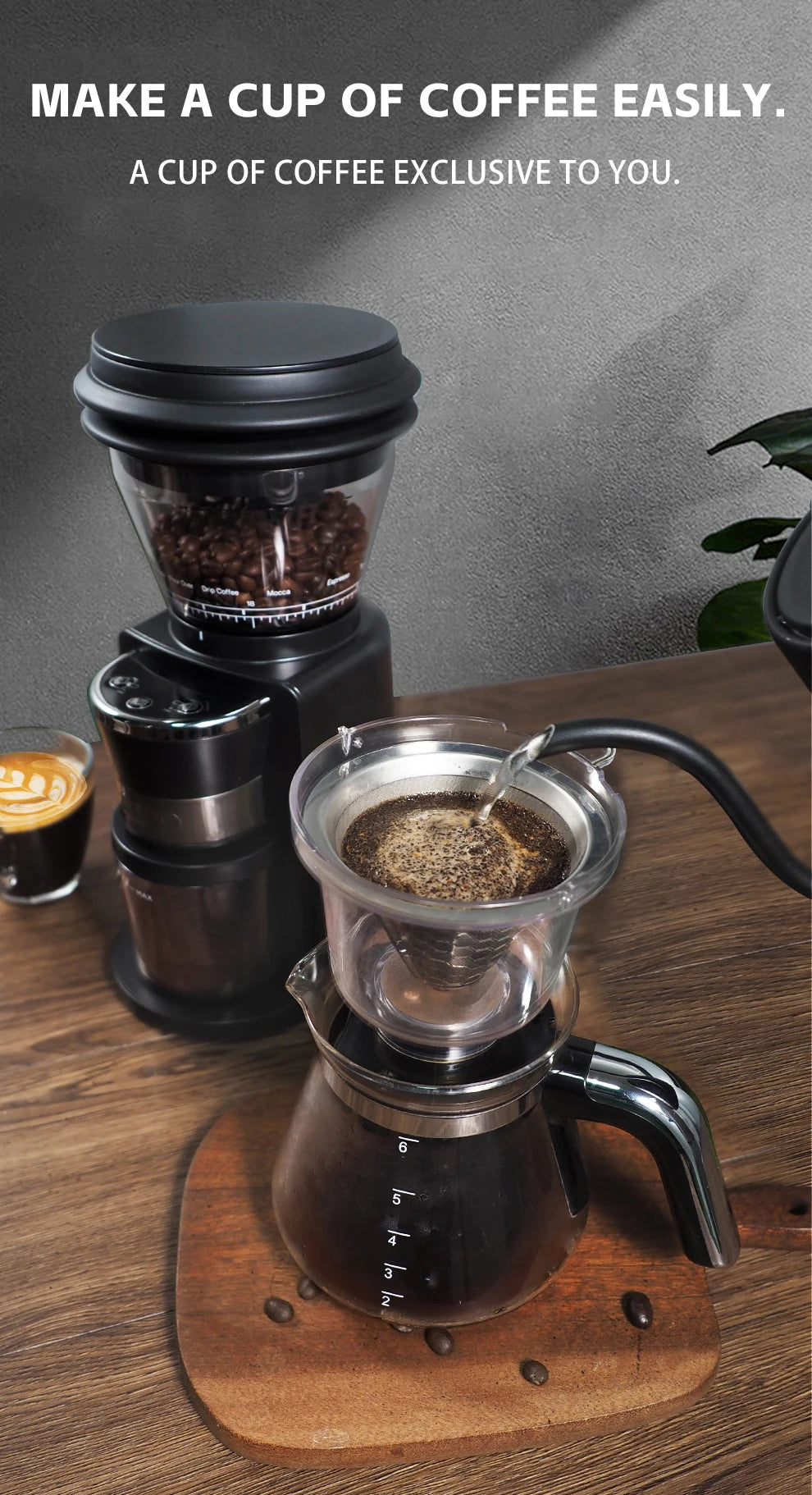 HiBREW Coffee Mill Automatic Electric Coffee Grinder with 31 Gears for Espresso American Coffee Pour Over Visual Bean Storage G3