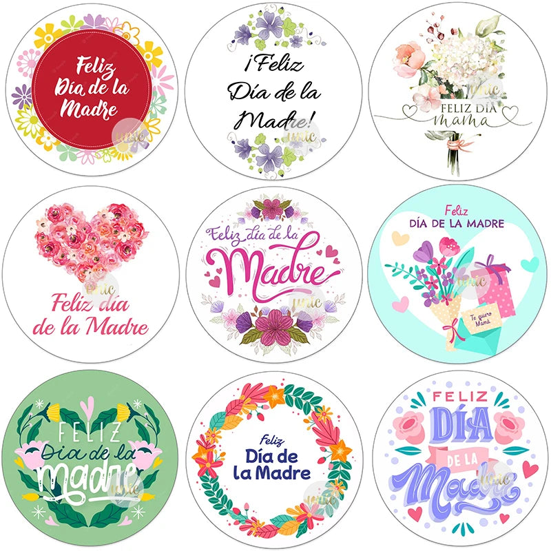 Feliz Día De La Madre Español Happy Mother's Day Decor Stickers Labels Floral Self-adhesive Paper Labels
