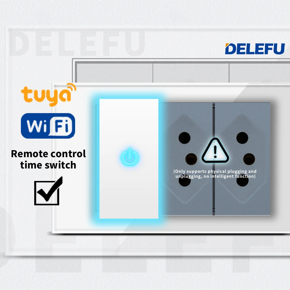 DELEFU White Retardant PC Israel USB Type C Fast Charging Wall Socket Light Tuya Wifi Smart Switch Sat TV Tel Doorbell Curtain