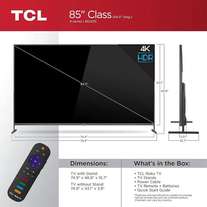 85-inch Class 4-Series 4K UHD HDR Smart u TV - 85S435, 2021 el , Black