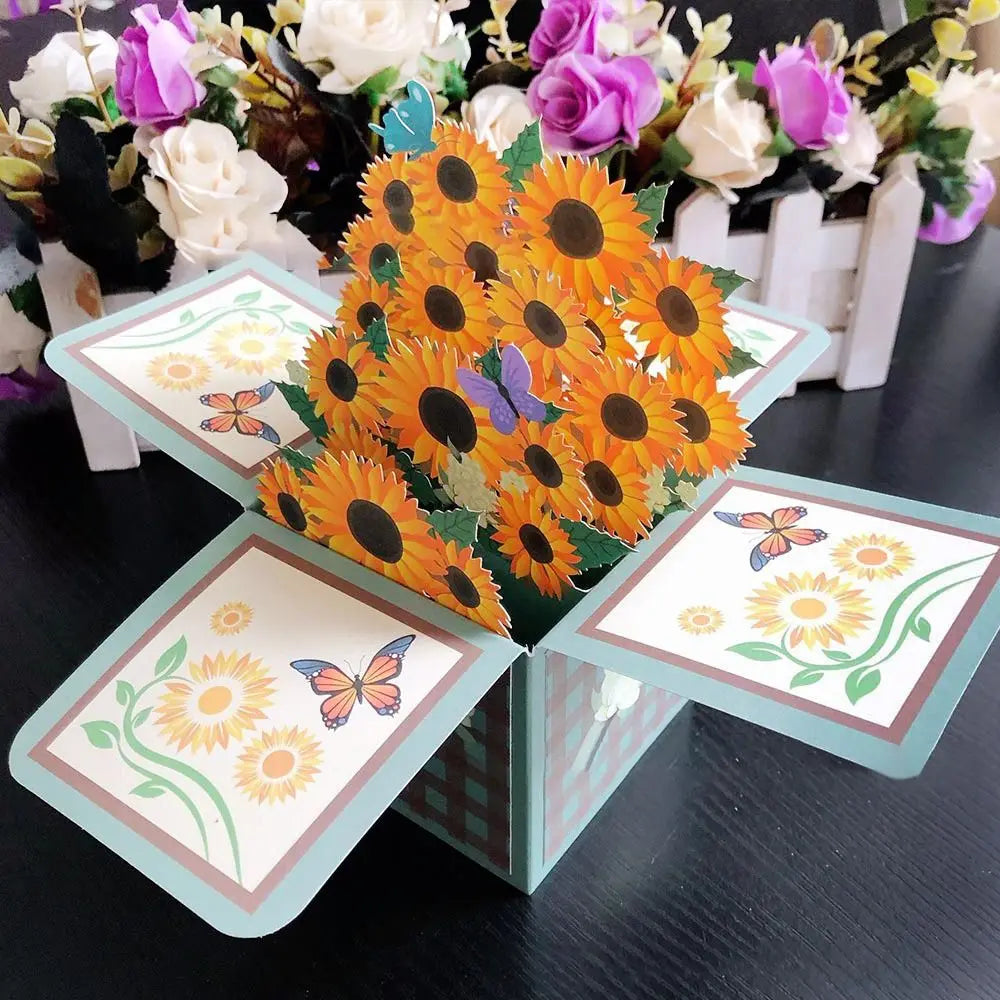 New 3D Pop Up Bouquet Flowers Happy Mother's Day Card 3D Greeting Cards Birthday Postcard Thank You Girlfriend Teacher Gifts