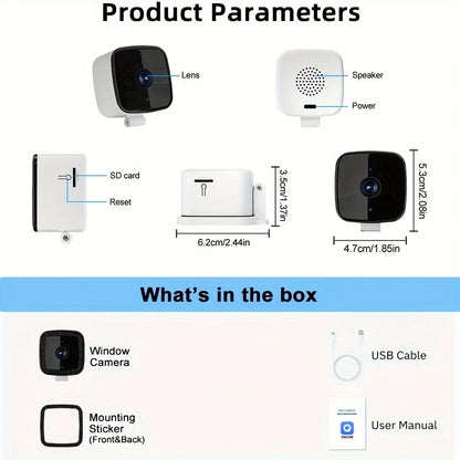 1080P WiFi Window Camera Full Color Night Vision Two-Way Audio Through Window Indoor Home Security Baby Monitor Camera