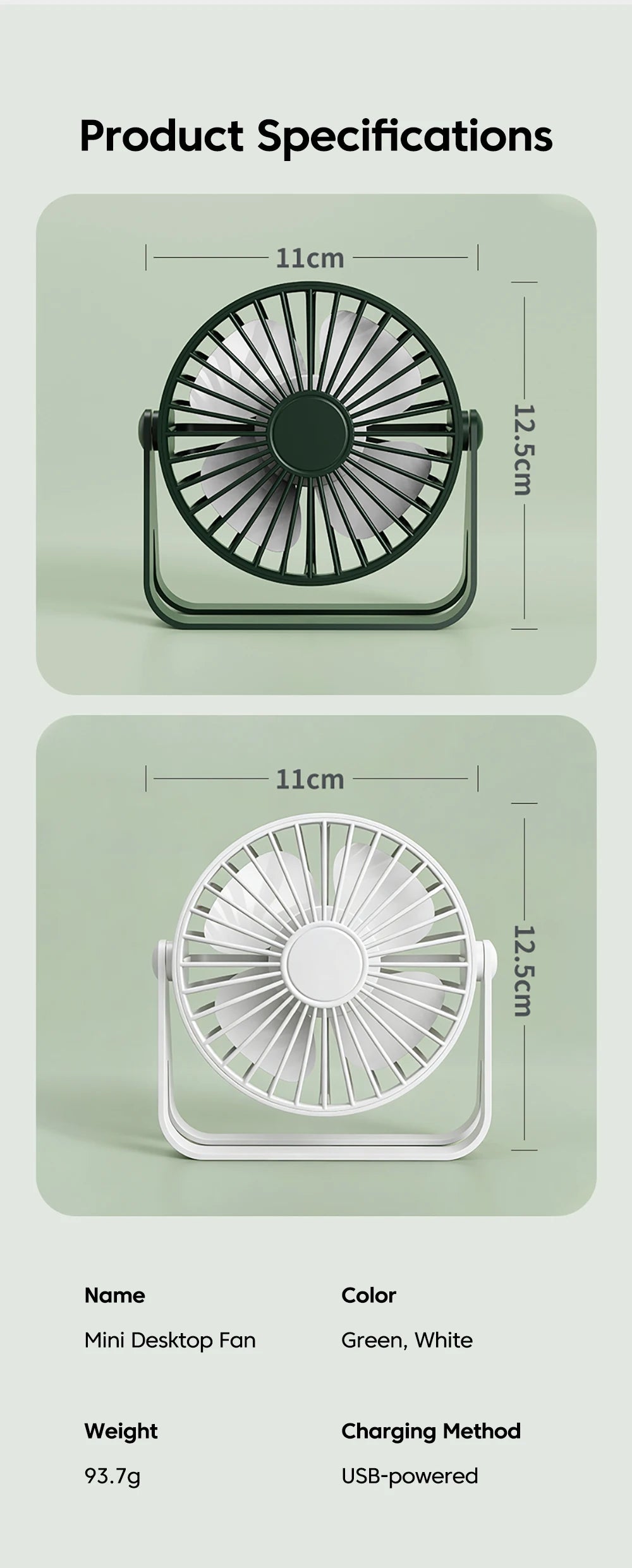 Mini USB Desktop Fan Lightweight Adjustable Summer Silent Electric Fans For Home Office Student Dormitory Outdoor Camping Travel