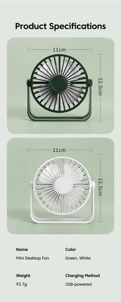 Mini USB Desktop Fan Lightweight Adjustable Summer Silent Electric Fans For Home Office Student Dormitory Outdoor Camping Travel