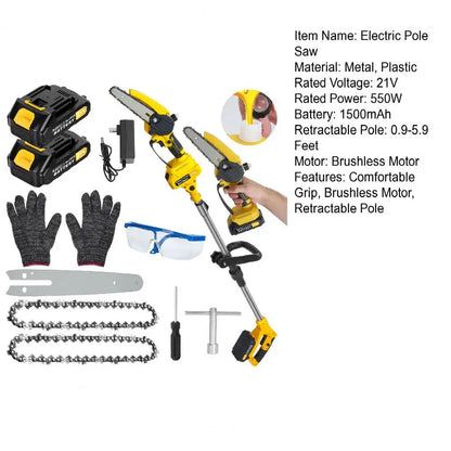 Cordless 2-in-1 Pole Saw And Mini Chainsaw 6-Inch Brushless Electric Chain Saw with 5.9 Feet Max Reach for Trimming And Cutting
