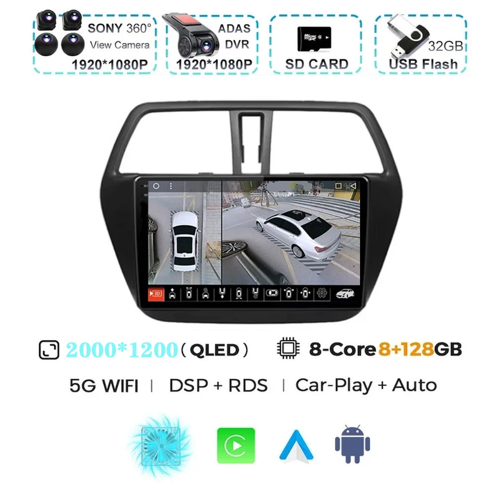 For Suzuki SX4 S-Cross 2014 2015 2016 2017 Android 15 Car Radio Multimedia Player Stereo GPS WIFI+4G wireless Carplay Auto video