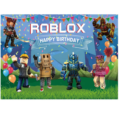 Roblox theme Game Shower Vinyl Hot Game Backdrop Cloth Kids Birthday Photo Background For Party Decoration Boys Backdrops