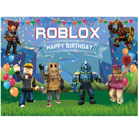 Roblox theme Game Shower Vinyl Hot Game Backdrop Cloth Kids Birthday Photo Background For Party Decoration Boys Backdrops