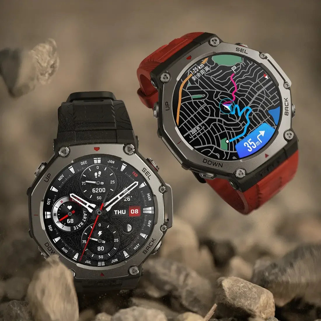 AMAZFIT T-Rex 3 Smartwatch 48mm Black Outdoor Sports GPS Cycling Hiking Real-Time Navigation Gift for Adults Compatible with iOS