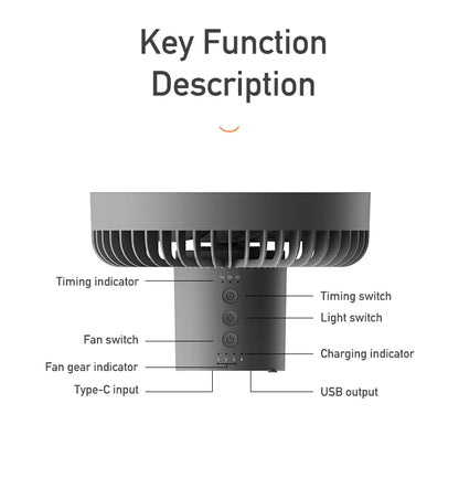DQ212 Air Cooling Fan USB Chargeable Desk Tripod Stand with Night Light Portable Outdoor Camping Ceiling Fan Home Appliances